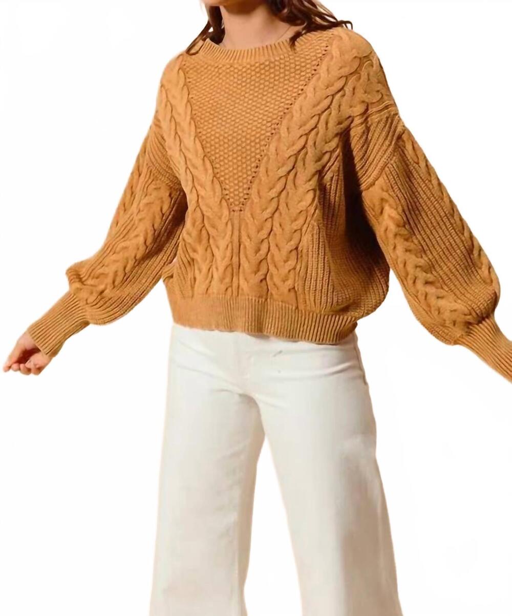 NEW ZENANA irene cable knit sweater in vintage camel - Picture 4 of 4